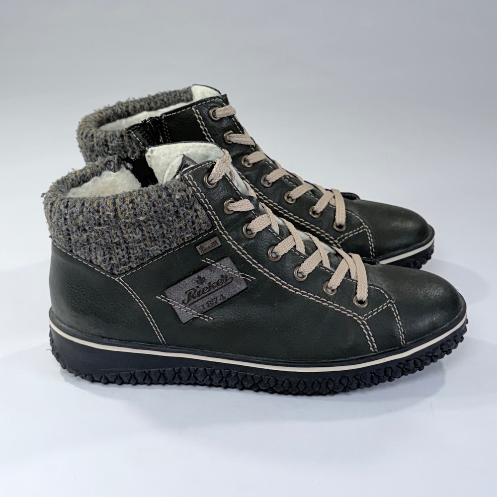 Rieker Cordula 30 Boots Womens 40/8.5-9 Green Leather Knit Collar Comfort Casual